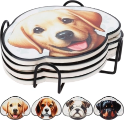 Coaster Set with Stand – Dogs, 4 pcs