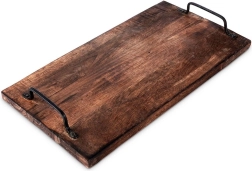 Medinis serviravimo padėklas su metalinėmis rankenomis 40,5 × 21,5 cm