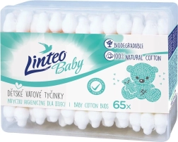 Popieriniai vatos pagaliukai LINTEO 100% natūralūs, 65 vnt. dėžutėje