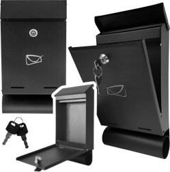 Cinkuoto plieno pašto dėžutė su laikraščių vamzdžiu, juoda 32,5 × 22,5 × 9,5 cm