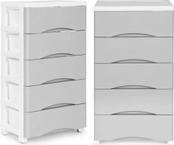 Plastikinė lentyninė komoda ant ratukų su 5 stalčiais ModernHome, pilka/balta