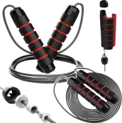 Reguliuojamas plieninis šokdynės trosas su guoliais ir putplasčio rankenomis, 3 m