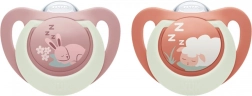 NUK First Choice Night silikoninis čiulptukas 0–6 mėn., 2 vnt., zuikutis/avinėlis