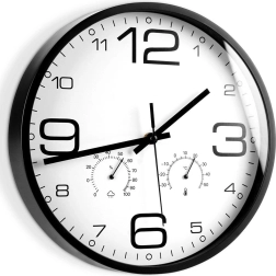 Wall clock with thermometer and hygrometer 30 cm, white