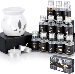 Dovanų aromaterapijos rinkinys su keramine aromalampe ir 12 kvapiųjų aliejų