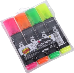 Ryškių spalvų žymeklių rinkinys su tvirtu įstrižuoju galiuku, 4 spalvos