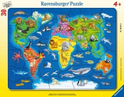 Ravensburger dėlionė pasaulio žemėlapis su gyvūnais