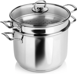 Stainless steel pasta pot with glass lid ANETT 6 L, 3-piece