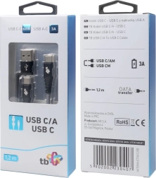 2 viename kabelis: USB-C ir USB A, 1,2 m ilgio