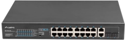 Unmanaged PoE+ switch 16× fast ethernet with 2× combo gigabit uplink, 250 W, 19″ rack lanberg