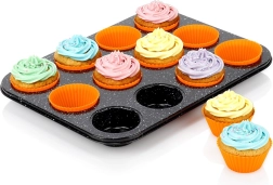 Granite muffin pan with silicone cups, 13-piece set
