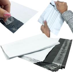 Baltos kurjerinės plastikinės vokų pakuotės 450 × 550 mm, lipnios, 50 vnt.