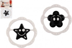 Plastinis barškutis ir kramtukas žiedas 12 cm, juodai baltas, nuo 0 mėnesių