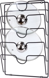 Metalinė sieninė dangčių laikiklio lentyna Vilde, juoda