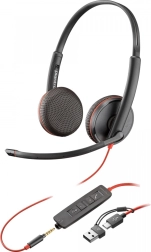 Headset POLY Blackwire 3225 USB‑C with USB‑A adapter and 3.5 mm