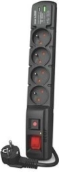 Surge-protected power strip Acar F4 with USB A+C, 5 m, 4× 230 V, PD 3.0 and QC, black