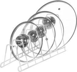 Baltas metalinis stovas dangteliams, lėkštėms ir pjaustymo lentelėms 34 × 17 × 18,5 cm