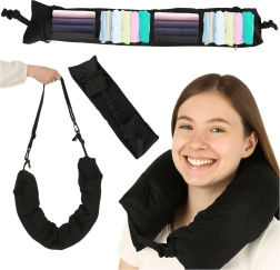 Kelioninė pagalvė su daiktų laikymo skyriumi, juoda