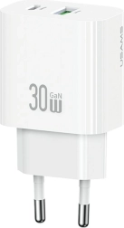 Tinklo įkroviklis 30 W su 1× USB‑C ir 1× USB‑A greitam įkrovimui, baltas