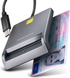 AXAGON USB‑C lustinių ir ID kortelių skaitytuvas su 1,2 m kabeliu