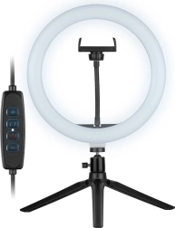 Apvalus LED šviestuvas 26 cm su mini stovu ir telefono laikikliu
