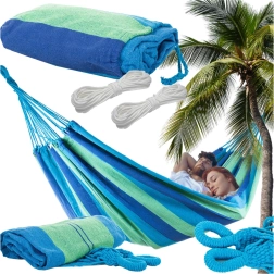 Dviguba sodo hamakinė XXL 200 × 150 cm, dryžuota, su krepšiu