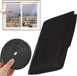 Juodas lango tinklelis nuo vabzdžių su lipnia „velcro“ juostele 150 × 130 cm
