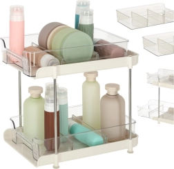 Dviaukštis akrilinis organizatorius su ištraukiamomis lentynomis ir pertvaromis