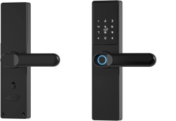 Išmani „Tuya“ durų rankena, elektroninė spyna su pirštų atspaudais, kodu, Wi‑Fi, RFID – juoda