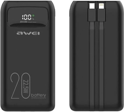 Power Bank 20000 mAh Awei P169K with 22.5 W Fast Charging and LCD Display