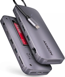 Axagon HMC-12GM2 USB-C šakotuvas 12 viename su M.2 NVMe/SATA, 10 Gb/s, HDMI/DP 4K 60 Hz, GLAN, SD/microSD, garsu, PD 100 W
