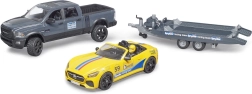 Bruder visureigis RAM pikapas su priekaba, sportiniu automobiliu ir figūrėle