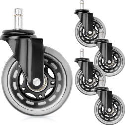 Biuro kėdės gumuoti ratukai 75 mm, kaištis 10 mm, rinkinys 5 vnt.