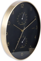 Black and Gold Wall Clock with Thermometer and Hygrometer 27 × 34.5 cm