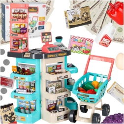 Kids’ supermarket with accessories and shopping cart, 47 pieces, mint