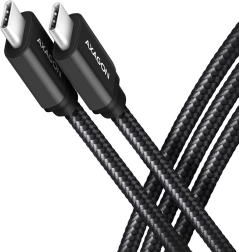AXAGON USB‑C – USB‑C kabelis 3.2 gen 1, 2 m, PD 60 W, 3 A, aliumininis, pintas, juodas