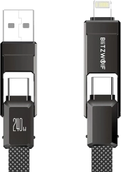 BlitzWolf 4-in-1 charging and data cable USB‑A/USB‑C/Lightning 240 W 1.2 m black