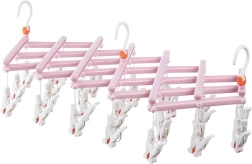 Foldable Laundry Drying Rack with Pegs, 29 Clips, Pink