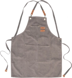 Kitchen apron with cross-back ties and pockets