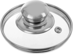 Stiklinis dangtis 10 cm su nerūdijančio plieno kraštu ir rankenėle