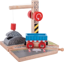 Medinis žaislinis kranas su vagonėliu Bigjigs Rail vaikams