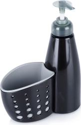Indų ploviklio dozatorius su kempinėlės skyreliu, juodas, 370 ml