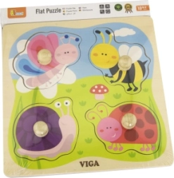 Viga medinė dėlionė-įdėklas „Gyvūnėliai pievoje“ su rankenėlėmis