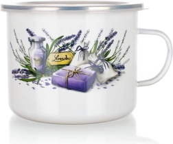 Emaliuotas ąsotėlis Lavender 1,4 l su plastikiniu dangteliu, skersmuo 14 cm