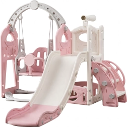 Free-standing kids slide with ladder and swing