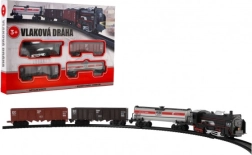 Plastikinis traukinukas su šviesa ir garsu, veikiantis su baterijomis, su bėgiais 104 × 68 cm