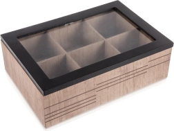 Wooden tea box LINE, 6 compartments, 24 × 16.5 × 7.5 cm
