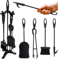 KAMINER retro 5-in-1 fireplace tool set on stand, black