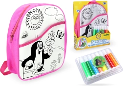 Spalvinamas rožinis kuprinė su Kurmiu, 30 cm ir 8 flomasteriai