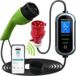 Nešiojamas Wi‑Fi įkroviklis elektromobiliams Type 2, 22 kW, 400 V, LCD, 7 m – Qoltec
